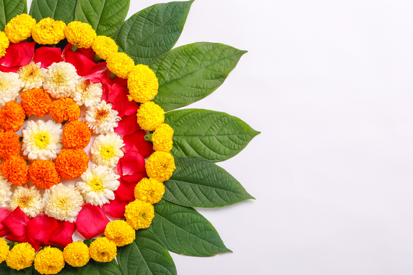 Marigold Flower rangoli Design for Diwali Festival , Indian Festival flower decoration